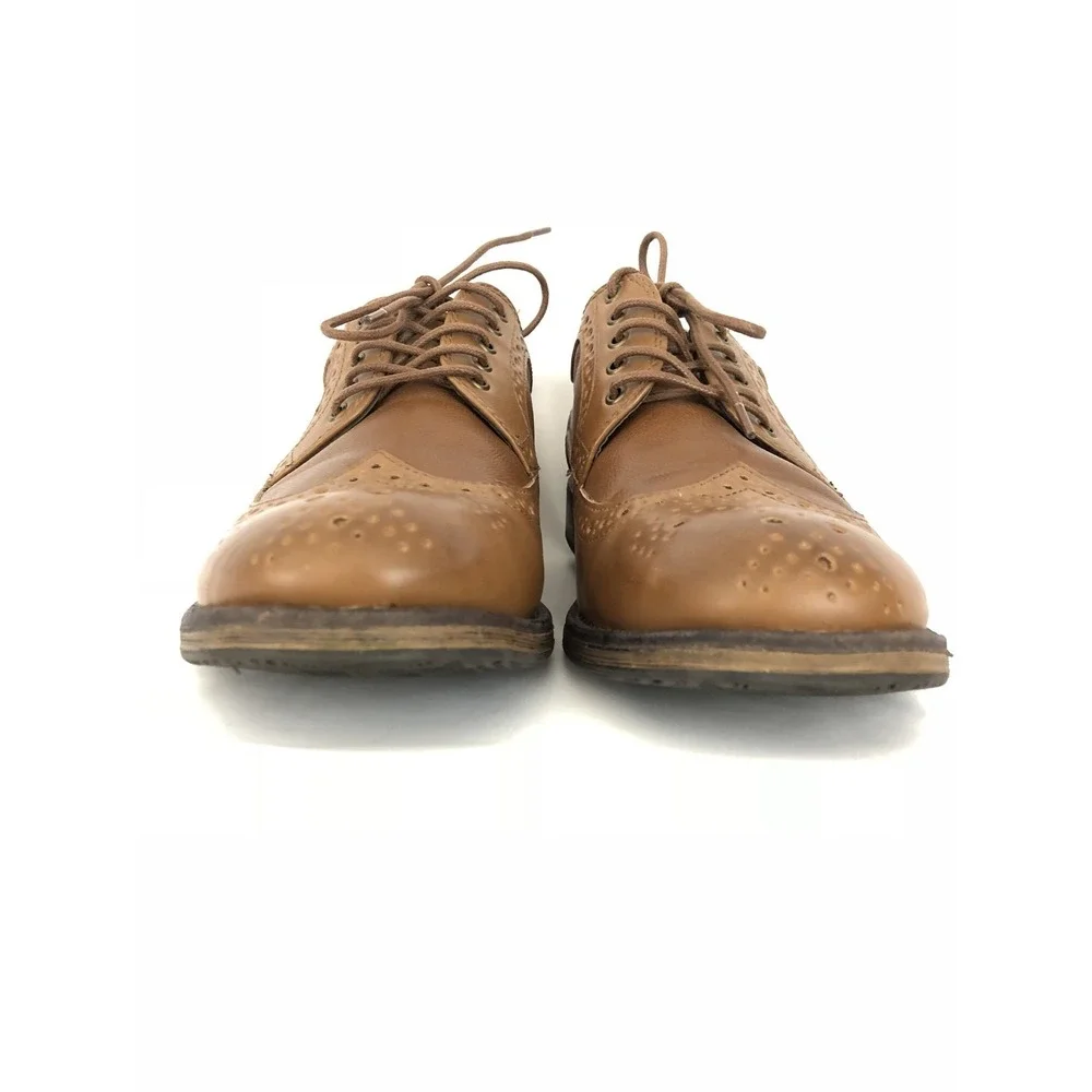 Report Mens Wing Tip Slip On Perforated Tan Brown Oxford Dress Shoe 9 M‎ Mint
